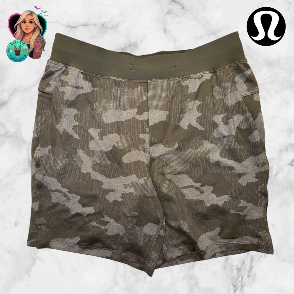 LULULEMON Men's Medium T.H.E. Short 7" Mesh *Linerless Camo Max Dark Olive Run‎